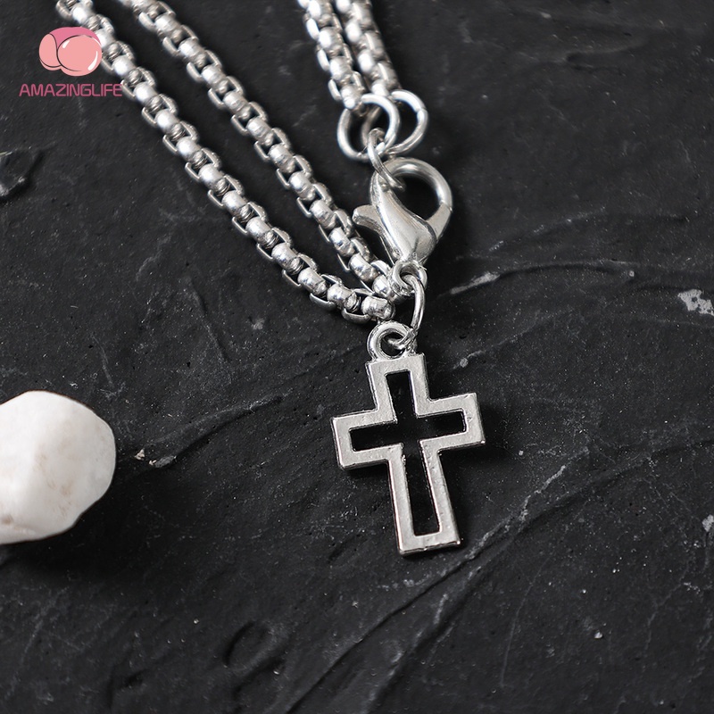 Vòng Tay / Vòng Tay Dây Xích Đôi Mặt Thánh Giá Bằng Hợp Kim Màu Bạc Phong Cách Hip Hop Punk Thời Trang Cho Nam