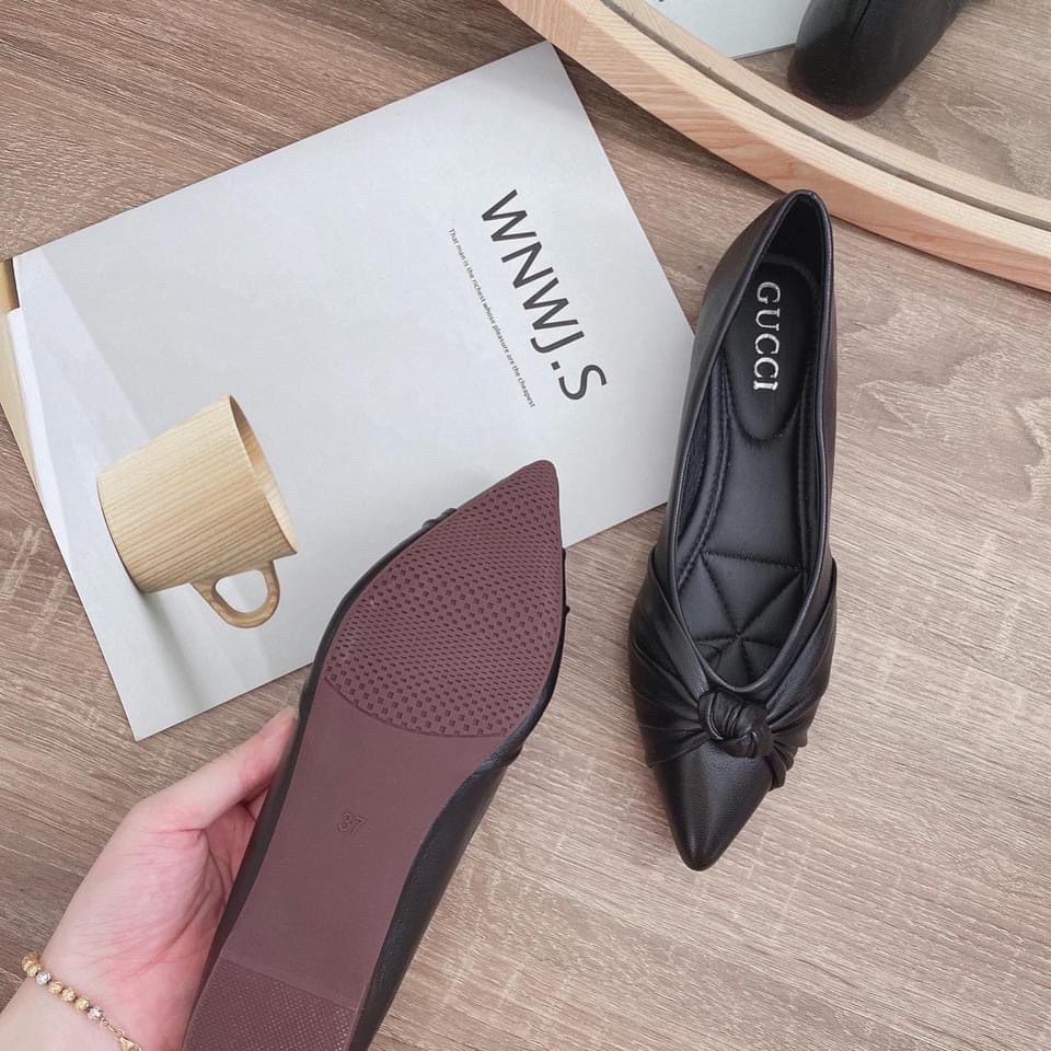 Giày hài bệt phối nơ xoắn chất da mềm êm chân