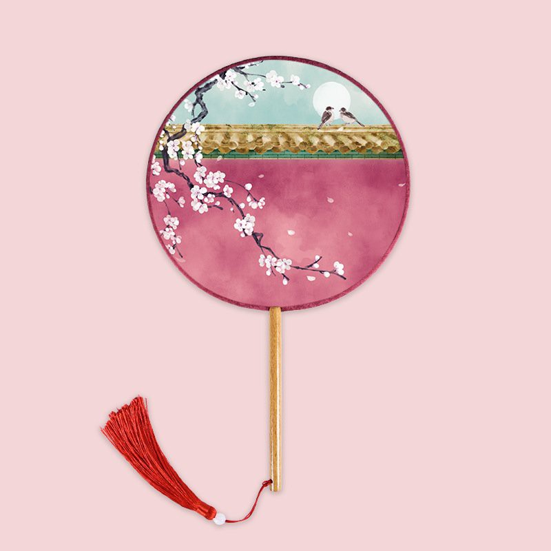 Quạt tròn cổ trang TỬ CẤM THÀNH M65 kèm dây tuyến tua rua chụp ảnh xinh xắn