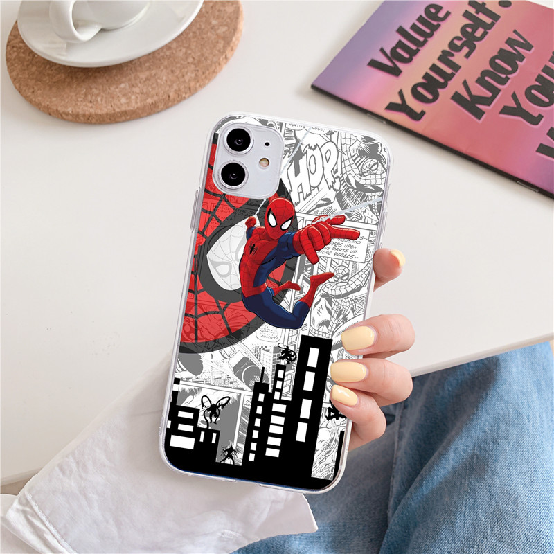 Ốp Điện Thoại Trong Suốt In Hình Spideman Cho IPhone 6 6S 7 8 Plus X XS XR XSmax 11 12 13 Pro Max