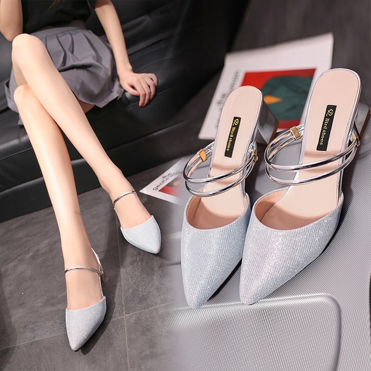 giày sandal nữ kim sa đế 4 phân cao cấp dáng công sở 2018