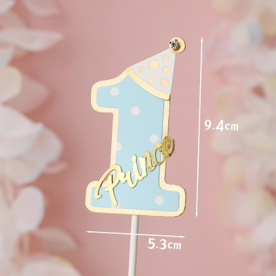 Que cắm số 1 xanh chấm bi + mũ SN - Phụ kiện trang trí bánh sinh nhật