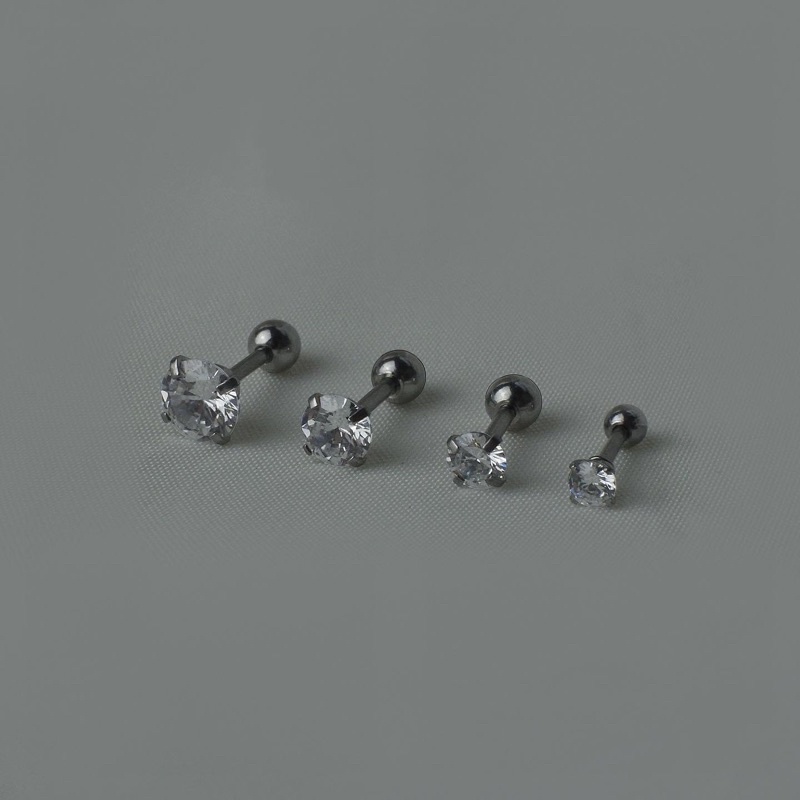 Bông tai thép y tế đá tròn zircon 3/4/5/6mm