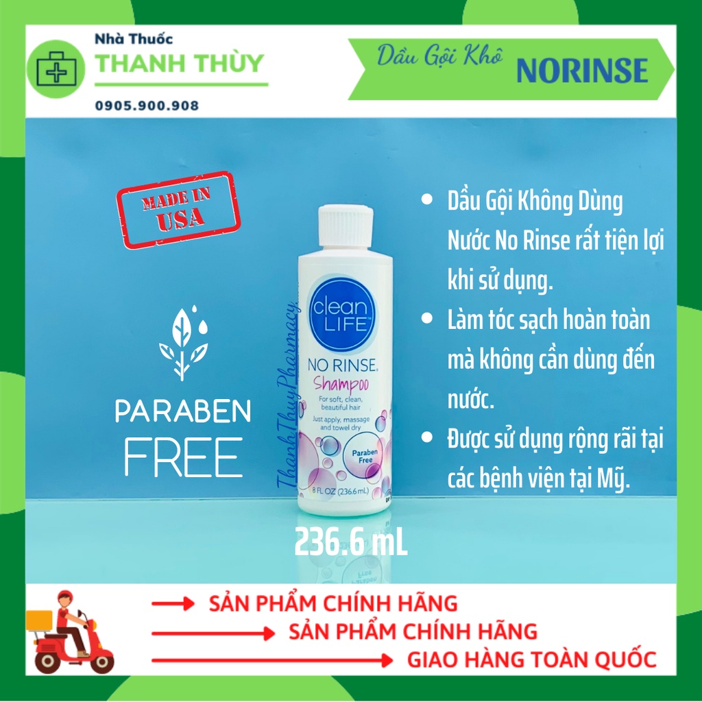 🅼🅰🅳🅴 🅸🅽 🆄🆂🅰 DẦU GỘI KHÔ NORINSE KHÔNG DÙNG NƯỚC 236.6ML Giúp Làm Sạch Tóc Một Cách Hiệu Quả Mà Không Cần Dùng Tới Nước