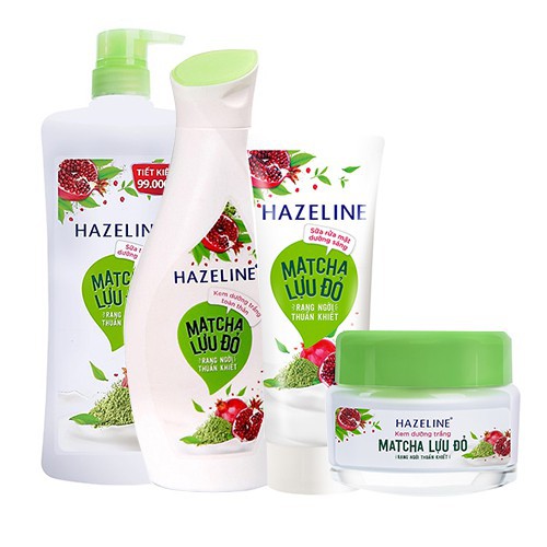 Combo Sữa tắm- Dưỡng da- Rửa mặt-Kem dưỡng da Hazeline Matcha Lựu đỏ