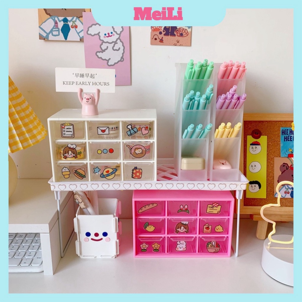 Hộp nhựa đa năng 9 ngăn đựng đồ siêu xinh/kệ 9 ngăn đựng đồ mini tặng kèm sticker (tuyển sỉ).