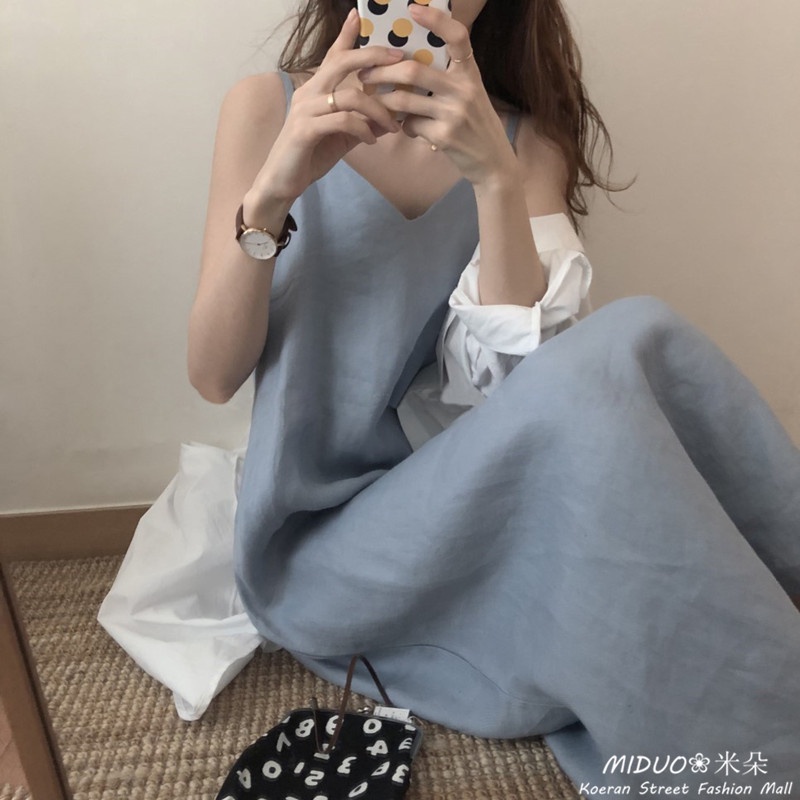Đầm maxi Xiaozhainv màu trơn dáng rộng phong cách thời trang Hàn Quốc thanh lịch