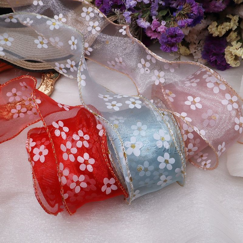 3m ruy băng voan bèo hoa đào viền kim tuyến