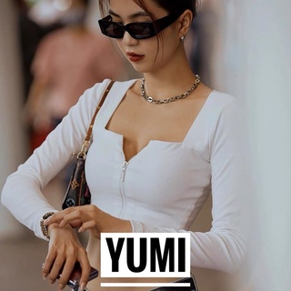 Áo Croptop Tay Dài Dây Kéo Tà Nhọn Ngọc Trinh [Ảnh Thật] Siêu Hot Chất Thun Gân Co Ga