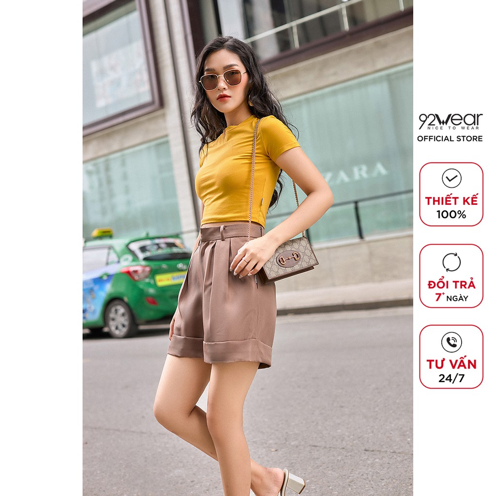 Áo thun cotton nữ 92WEAR phông ngắn body co giãn ATA1442