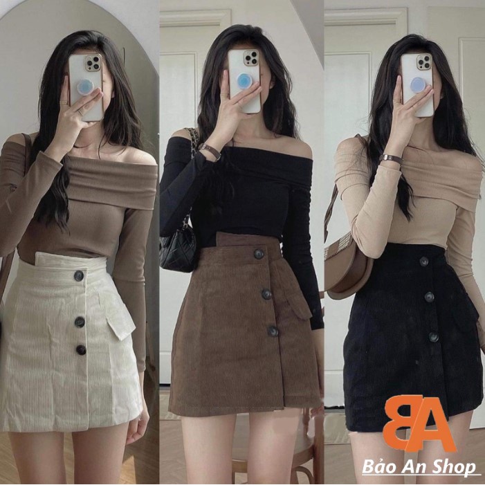 Áo bệt vai gân tay dài