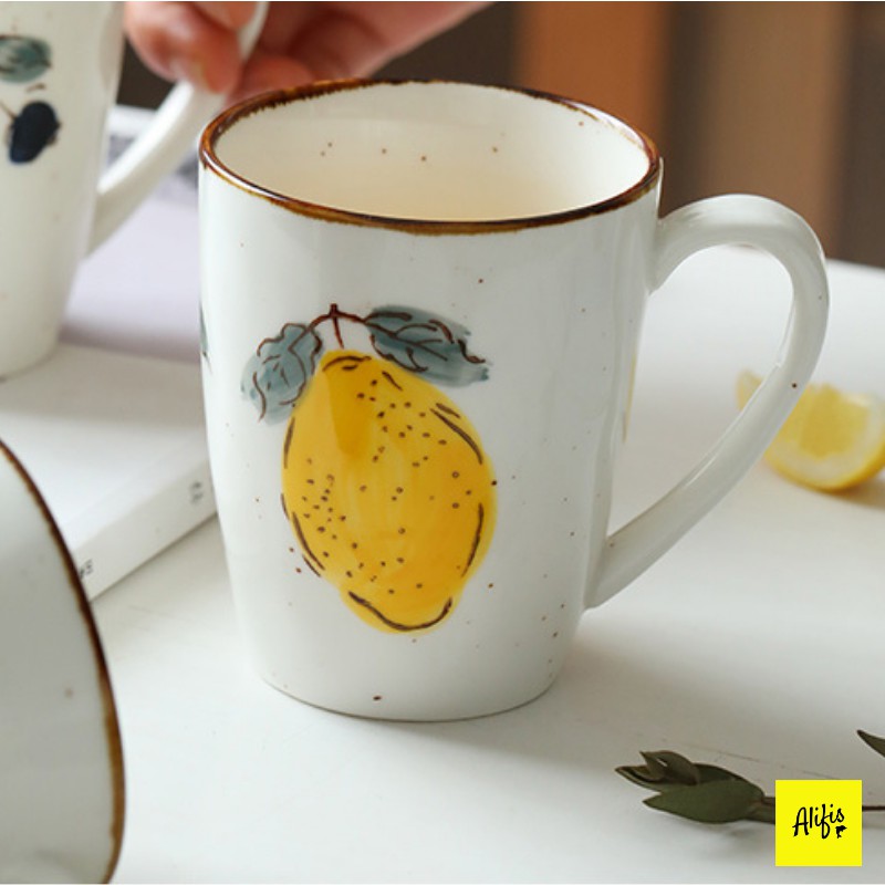Ly sứ, cốc sứ dễ thương kèm đĩa dùng uống trà, café họa tiết Chanh vàng xinh xắn