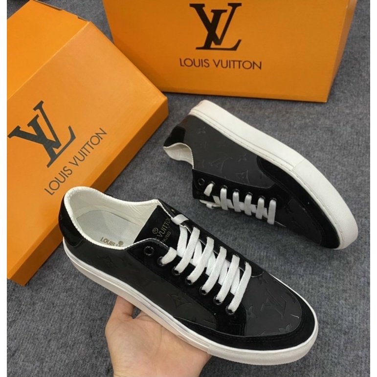 Giầy nam thể thao LV buộc dây có hoạ tiết dập vân chìm, Giầy thời trang nam đế cao mũi tròn btshop từ 38 đến 42
