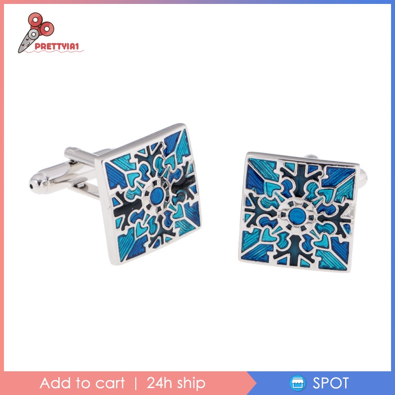 Khuy Măng Sét Vuông Họa Tiết Kẻ Ô Màu Xanh Dương Prettyia1 Thời Trang Cho Nam