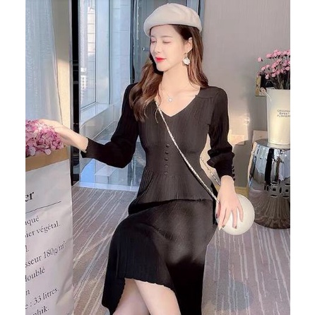 Đầm sweater dáng dài thời trang thu đông Pháp mới 2022