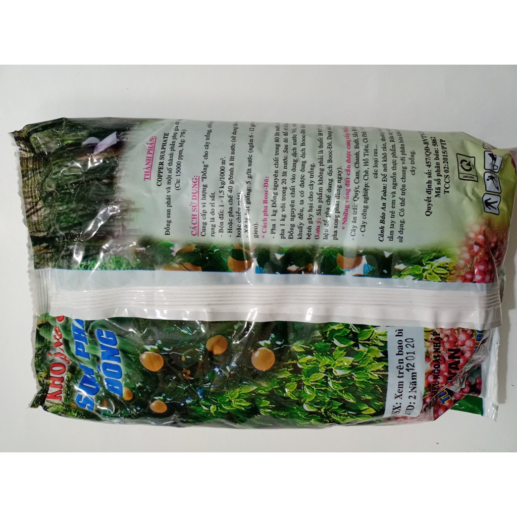 Túi 1 kg Đồng Sunfat CuSO4.5 H2O tinh khiết 99% diệt rong rêu, nấm khuẩn, xử lý hồ bơi ao cá, làm nước Booc-do