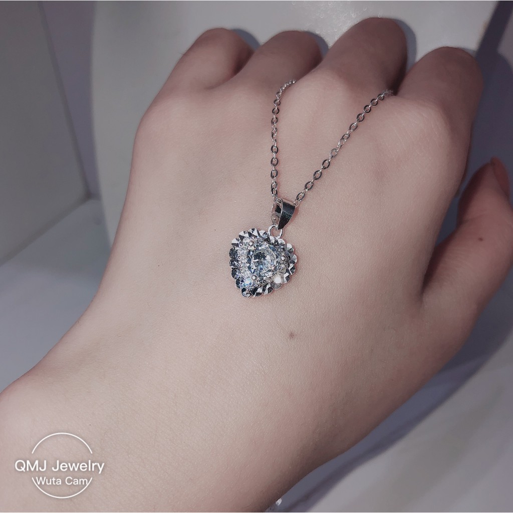 Dây chuyền bạc QMJ Trái tim nạm đá tấm 3 tầng cao cấp Q029