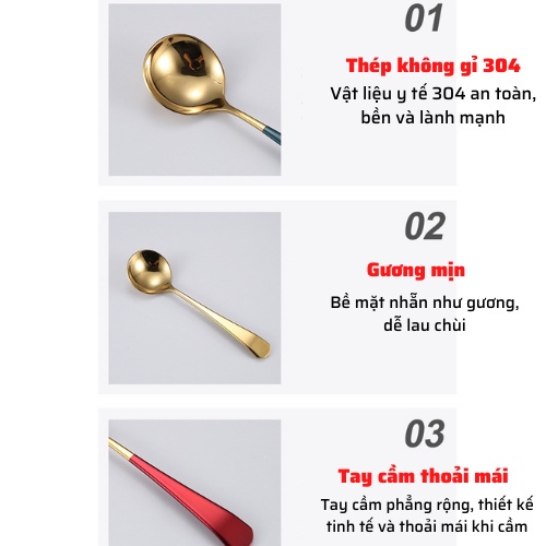 Thìa ăn cơm bằng inox mạ vàng cán dài nhiều màu sang trọng cao cấp bắt mắt hàng loại 1 không gỉ Mokat