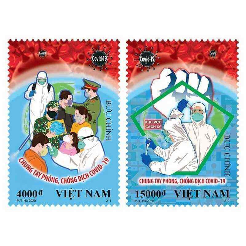 Tem sưu tập MS 1121 Tem Việt Nam 2020 chung tay phòng chống dịch Covid 19 ( 2 tem )