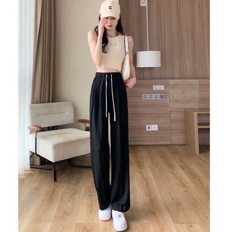 Quần suông nữ chất Ruby quần dài dáng rộng 3 màu Nâu Đen Be