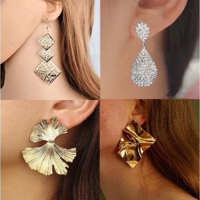 Bông Tai Dáng Dài Nhiều Cấp Độ Phong Cách retro Hình Học Kích Thước Lớn Không Đối Xứng Làm Quà Tặng Cho Nữ