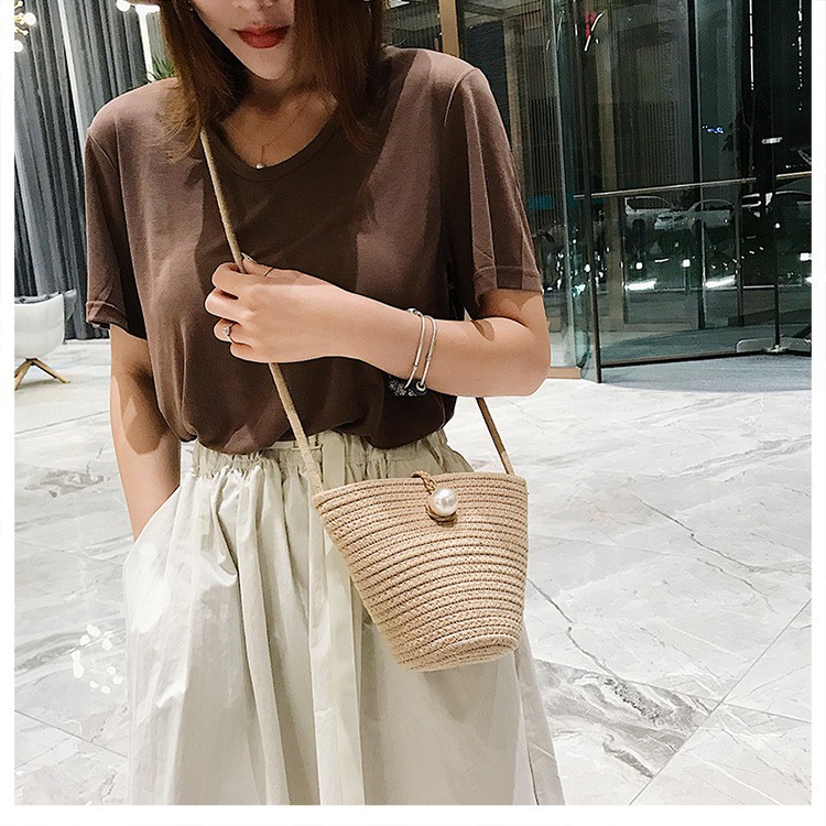 Túi Cói Cotton Đi Biển Phối Hạt Cườm Xinh