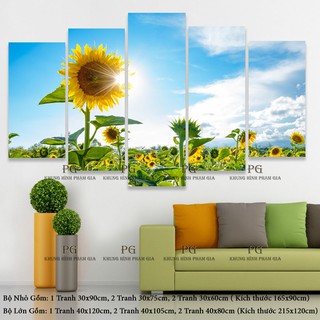 Tranh In Ván Gỗ Laminate Hiện Đại Treo Phòng Khách Hoa Hướng Dương Tuyệt Đẹp (Bộ nhỏ) - Khung Hình Phạm Gia PGLMN26