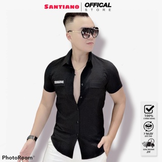 Áo sơ mi đũi túi thêu DSQ tay ngắn thoáng mát không nhăn smc02