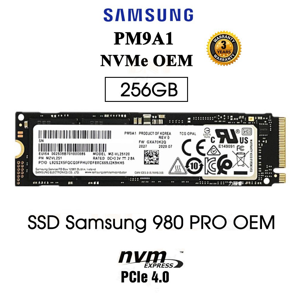 Ổ cứng SSD Samsung NVMe PM9A1 M.2 PCIe Gen4 x4 256GB 512GB