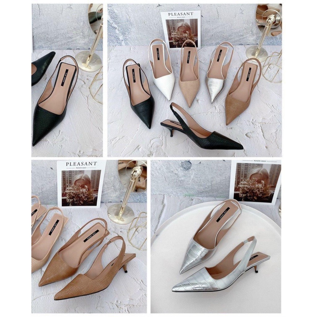 Slingback da đẹp mũi nhọn gót cao 3p