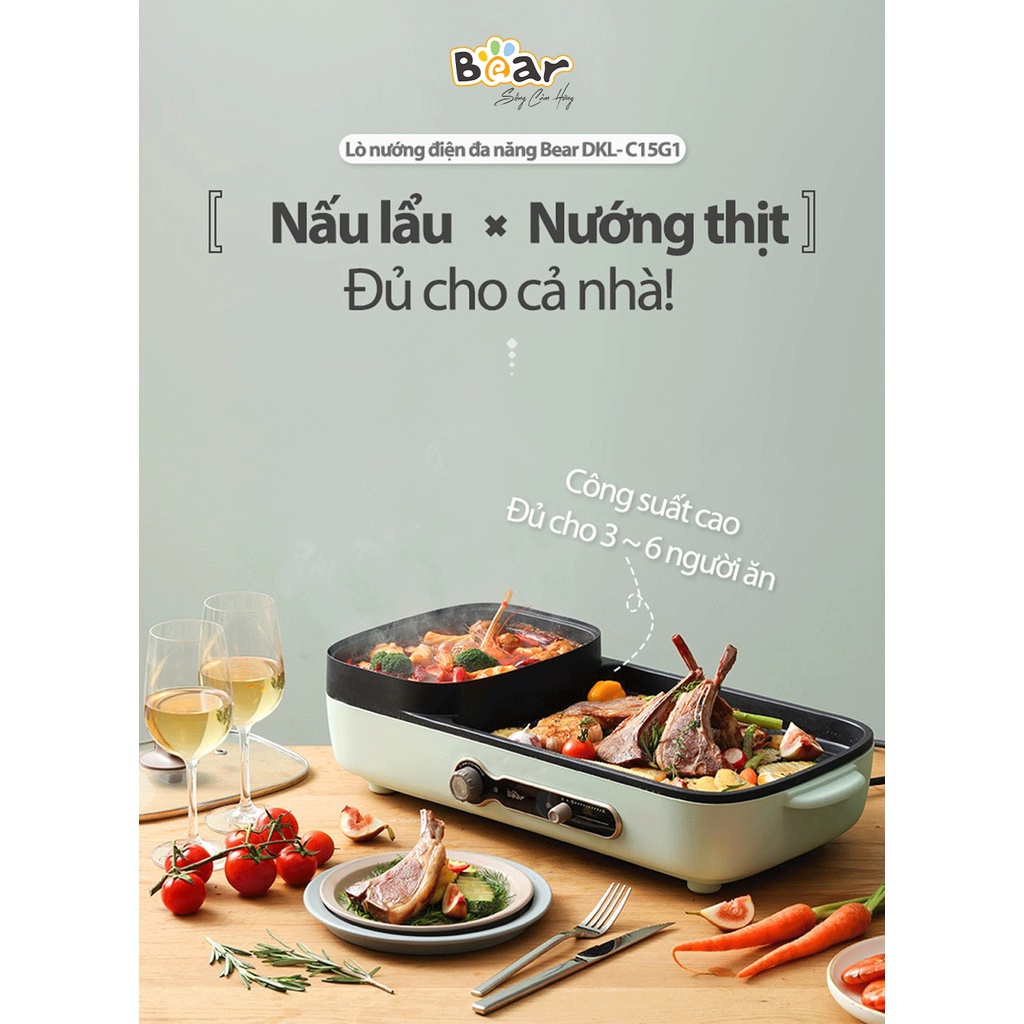 Nồi lẩu nướng 2 ngăn Bear DKL-C15G1
