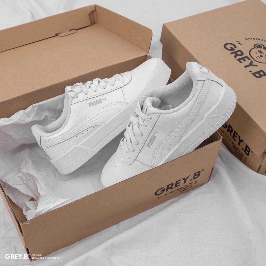 Giày Puma Carina Crew full trắng, trắng viền đen 374903 02 bill hàn