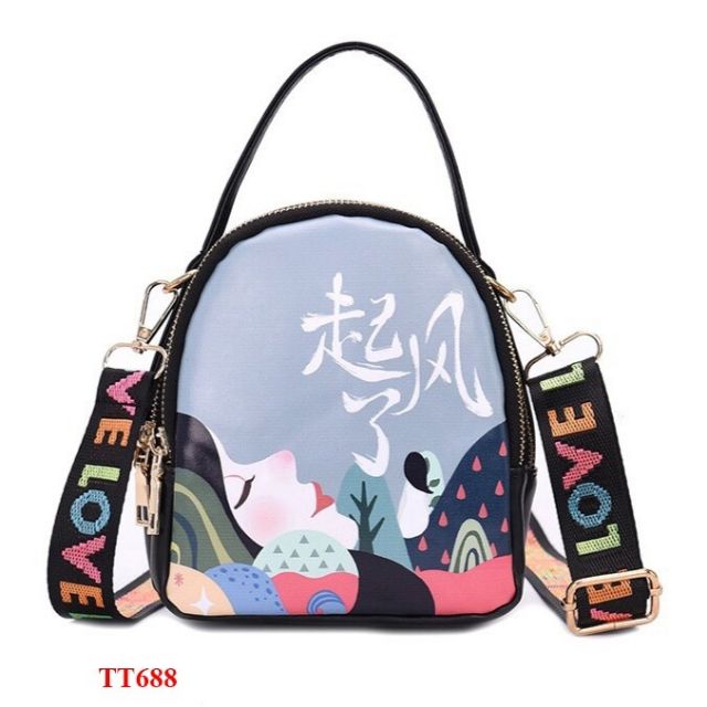 Túi đeo chéo nữ kiểu Hàn Quốc dây chữ love 2- 3 ngăn