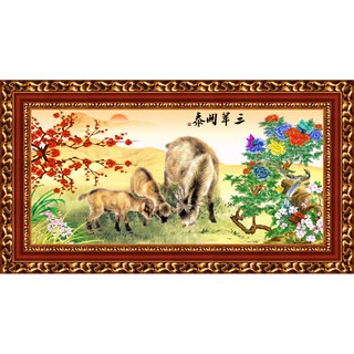 Tranh In vải canvas kim sa  3D phong thủy Hình 3 con dê UD0038