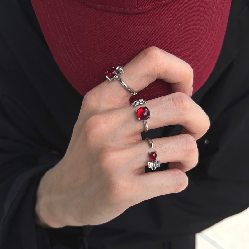 Nhẫn Đính Đá Ruby Phong Cách Hàn Quốc Cá Tính
