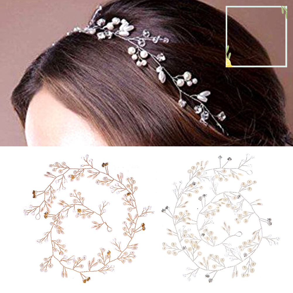 Dây Hoa Đính Ngọc Trai Giả Trang Trí Tóc Cô Dâu 50cm
