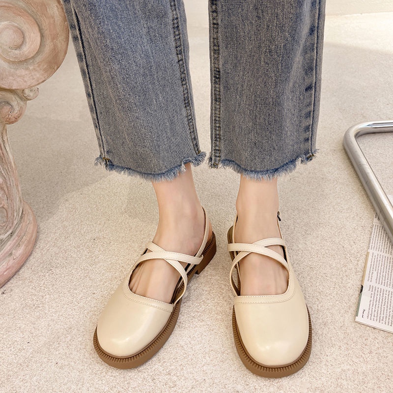 Giày Sandal Mary Jane Đế Bằng Mềm Mại Phong Cách Thời Trang Pháp Dành Cho Nữ