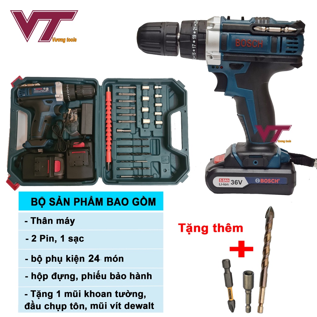 Máy Khoan Bosh 36V 3 chức năng 5.0Ah, khoan tường bắt vít