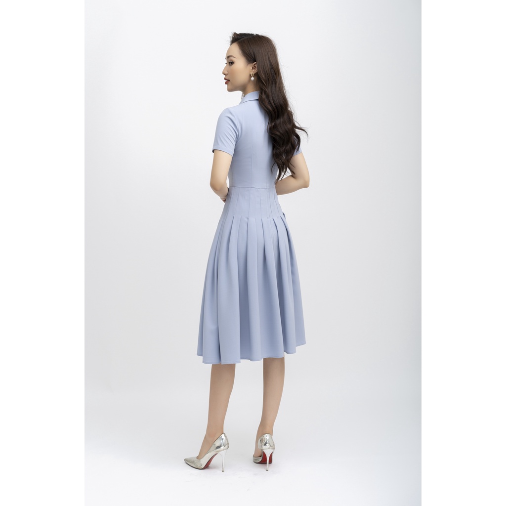 Đẩm xòe công sở cổ đức, váy thiết kế thanh lịch đính cúc bọc trang trí, Đen FIONA F452272