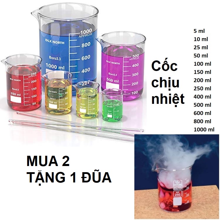 Cốc thủy tinh chịu nhiệt chia vạch pha chế mỹ phẩm, tinh dầu, dược liệu, hóa chất phòng thí nghiệm | BEAKERS, glass