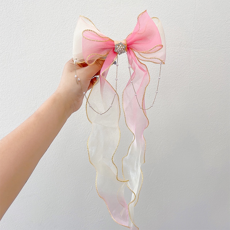 Kẹp Tóc Dài Phối Nơ Lưới Thời Trang Hàn Quốc