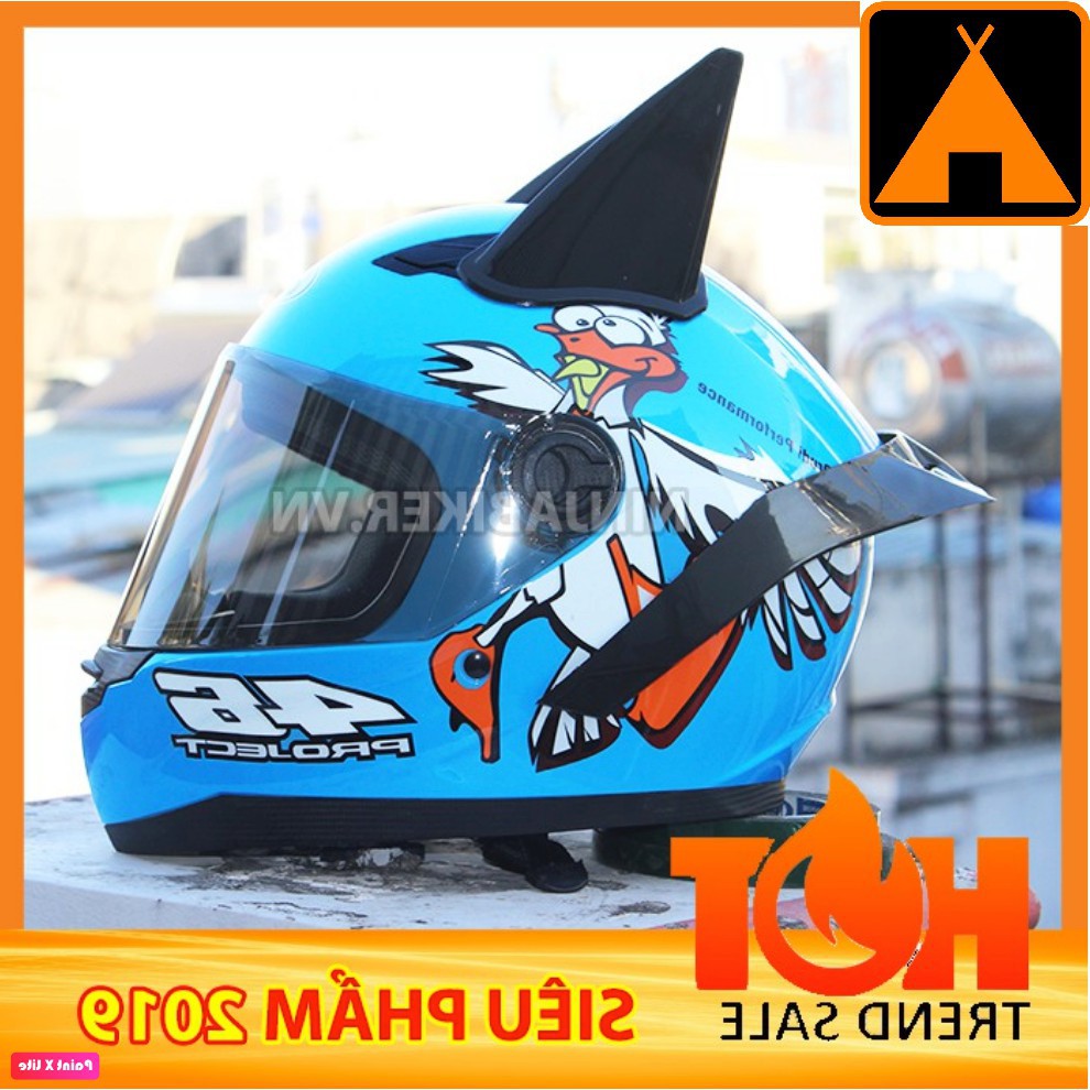Nón bảo hiểm Full face Asia mt136 chim ngỗng xanh + đuôi gió + sừng batman