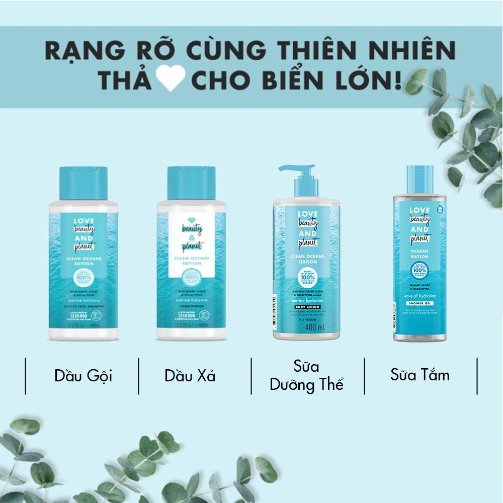 [Mã FMCGMALL - 8% đơn 250K] Sữa tắm Love Beauty And Planet Oceans Edition chăm da mềm mịn Marine Softness 400ml