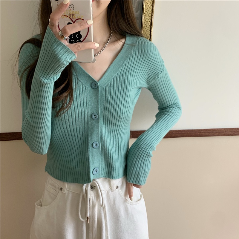 Áo Len Cổ Chữ V Mềm Mại Phong Cách Hàn Quốc Cho Nữ