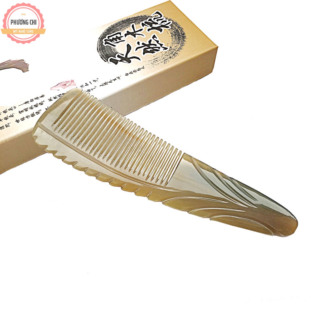 Lược sừng trâu lưỡi liềm dài 16cm trắng nưa, lược chải tóc gỡ rối massage đầu | Mỹ nghệ phương chi