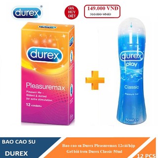 Bao cao su durex pleasuremax 12s + gel durex classic 50ml