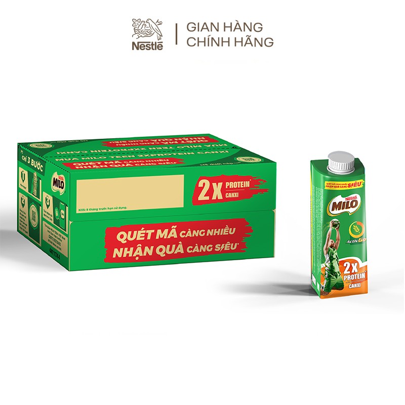 [Mã GRO1NE262  -8% đơn 250K] [SCAN MÃ ĐỔI QUÀ] Sữa lúa mạch Nestlé® MILO® Teen Protein Canxi thùng 24x210 ml