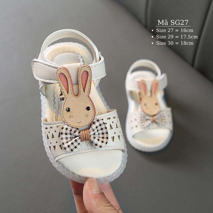 Sandal bé gái hình thỏ da mềm êm màu trắng dễ thương cho bé đi học đi biển mùa hè 4, 5 tuổi thời trang trẻ em NHÍM SG27
