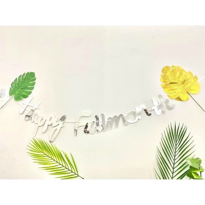 Dây chữ Happy Full Month ép kim trang trí đầy tháng bé trai bé gái