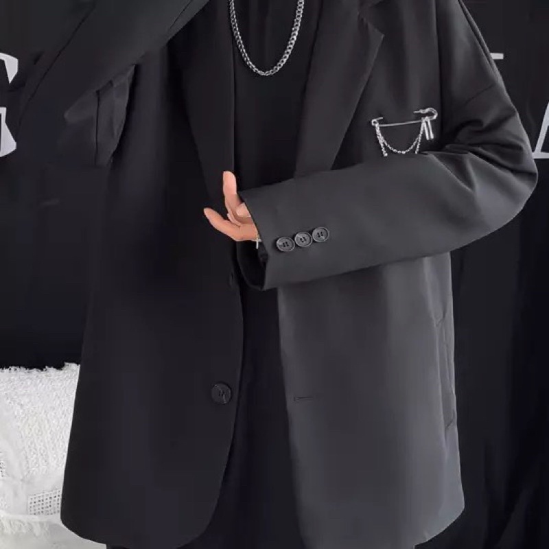 Áo Khoác Blazer Nam Nữ Form Rộng Dài Tay Thời Trang Unisex Basic Cổ Vest ,Phong Cách Hàn Quốc